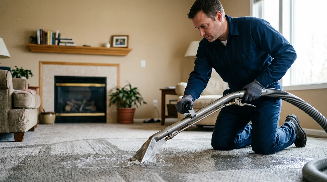 Water damage restoration technician working near South Bristol, ME